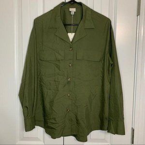 A New Day Olive Green Boyfriend Button Down Long Sleeve Top Medium